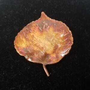Vintage Copper Electroformed Real Aspen Leaf Brooch Pin